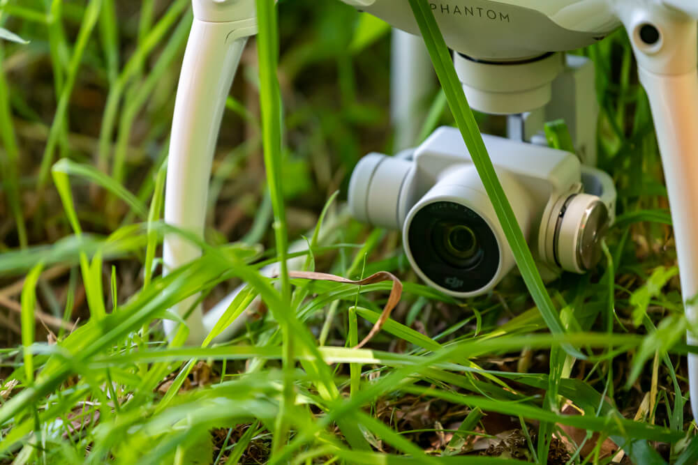 Nahaufnahme der Drohne im Gras